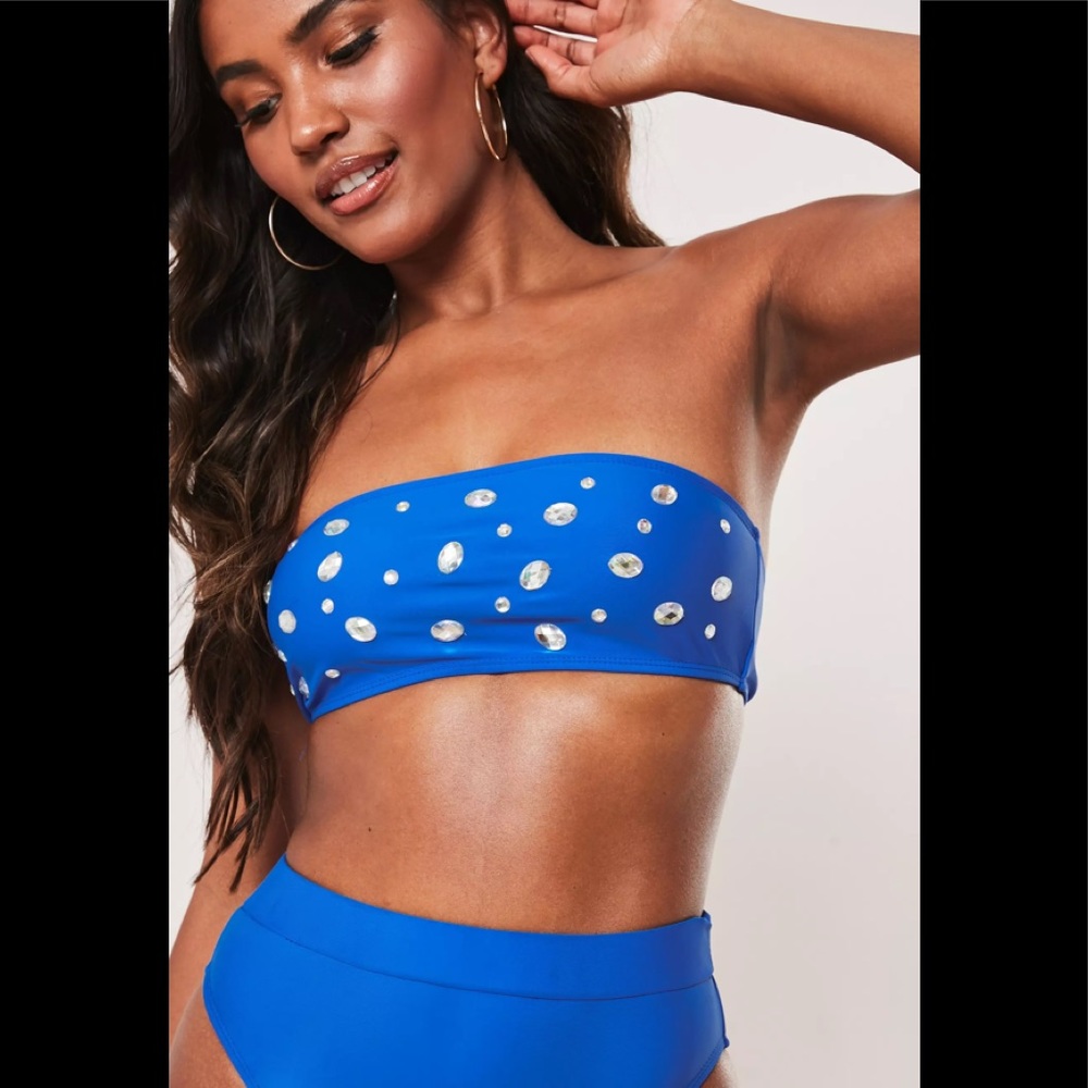 Missguided premium blue jewel bandeau bikini top